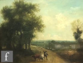 CIRCLE OF THOMAS BARKER OF BATH (1769–1847) - A herdsman on a path with distant view of town beyond,