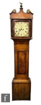 A 19th Century oak and mahogany crossbanded longcase clock, painted dial and eight day striking