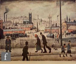 LAURENCE STEPHEN LOWRY, RBA, RA (1887-1976) - View of a Town, photographic reproduction, signed in