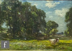 OWEN BOWEN (1873–1967) - 'Goathland' -  Cattle in a sunlit meadow, oil on canvas, signed and dated