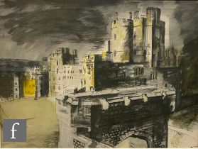 RICHARD THORNTON (BORN 1922) - Stokesay Castle, ink and wash drawing, signed and dated 1983, framed,