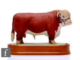 A Royal Worcester model of a Hereford Bull, modelled by Doris Lindner, circa 1959, printed marks,
