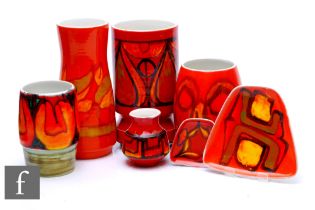 A collection of Poole pottery Delphis pattern items to include five various vases, heights 9cm-