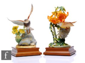 A Royal Worcester model of Carolina Wren and Trumpet Creeper, modelled by James Alder, printed