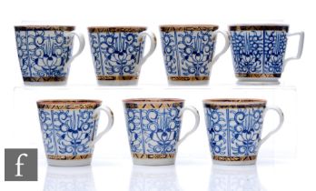 A matched set of seven Worcester 'Royal Lily' pattern coffee cans, circa 1780, each of tapered form,