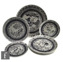 A large Nymolle black and white transfer decorated Seasons charger depicting Spring, designed by