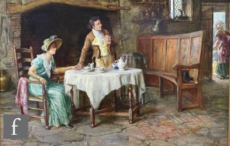 FREDERICK SYDNEY MUSCHAMP (1851-1929) - Afternoon tea, oil on canvas, signed, bears Haynes Fine