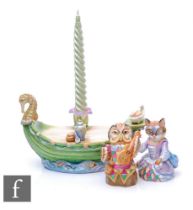A Bronte porcelain 'Owl and the Pussycat' candle snuffers group, to include Pussycat No. 39, Owl No.