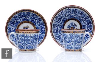 Two Worcester 'Royal Lily' pattern coffee cans and saucers, circa 1790, to include two matched