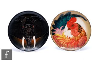 Two Sally Tuffin Dennis China Works dishes, to include Cockerel, numbered 69 and Elephant,