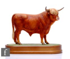 A Royal Worcester model of a Highland Bull, modelled by Doris Lindner, circa 1977, printed marks,