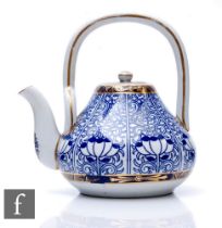 An early 20th Century Royal Worcester 'Royal Lily' pattern aesthetic teapot of pear form rising to a