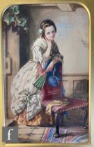 FRANK STONE (1800-1859) - 'Meditation', watercolour, framed, 36cm x 23cm, frame size 67cm x 47cm.