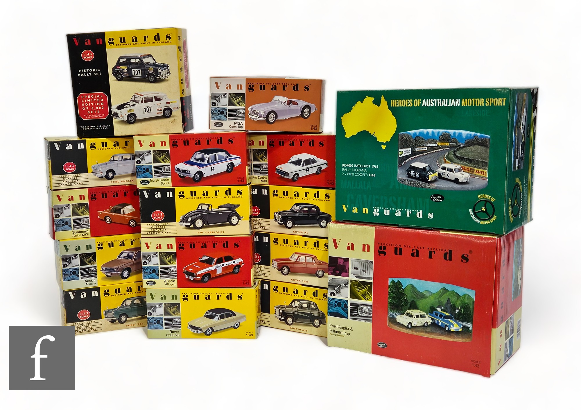 Sixteen Lledo Vanguards diecast models, all 1:43 scale cars, to include Heroes of Australian