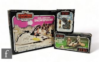 Three vintage Star Wars vehicles, Palitoy Rebel Armoured Snowspeeder, Palitoy Speeder Bike and