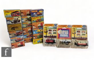 A collection of Matchbox 75 series diecast models, to include 13 Snorkel Fire Engine, 15 Fork Lift