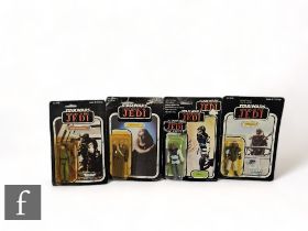 Four vintage Star Wars 3 3/4 inch action figures, comprising Rebel Commando on a Kenner 77 back