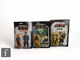 Three vintage Star Wars Return of the Jedi 3 3/4 inch action figures, comprising See-Threepio (C-