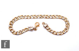 A 9ct hallmarked bi-coloured filed curb link bracelet, weight 13.5g, length 20cm, terminating in