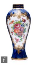 A Royal Staffordshire powder blue meiping style vase, decorated with floral panels highlighted