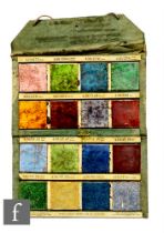 An early 20th Century glaze sample chart, the fabric wall hanging montage with a series of tile