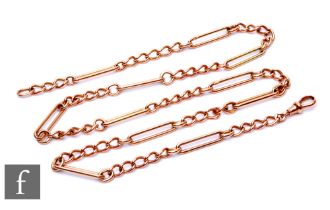 A 9ct rose gold dog and open curb link chain, weight 49.5g, length 72cm, terminating in swivel