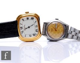 A hallmarked silver gilt Roy King manual wrist watch, Roman numerals to a white cushioned