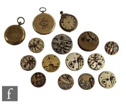 Fifteen assorted pocket watch movements and cases, damages. (15)