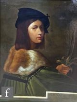 AFTER SEBASTIANO DEL PIOMBO - 'Self portrait with violin', oil on canvas, framed, 70cm x 54cm, frame