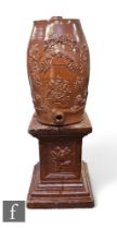 A large 19th Century Brampton type brown salt glazed stoneware spirit barrel circa 1880, decorated