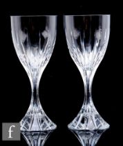 A set of seven contemporary Christofle clear cut crystal red wine glasses in the Cathedrale