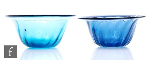 A pair of later 20th Century studio glass bowls by Anthony Stern, of fluted flared form in a mid