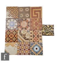 A collection of assorted late 19th Century 6 inch and 4 inch encaustic floor tiles, various