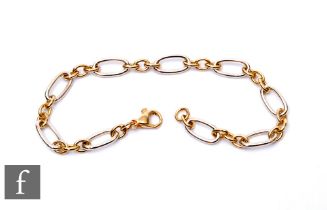 A 9ct hallmarked bi coloured open curb and belcher link bracelet, weight 9.5g, length 19cm,