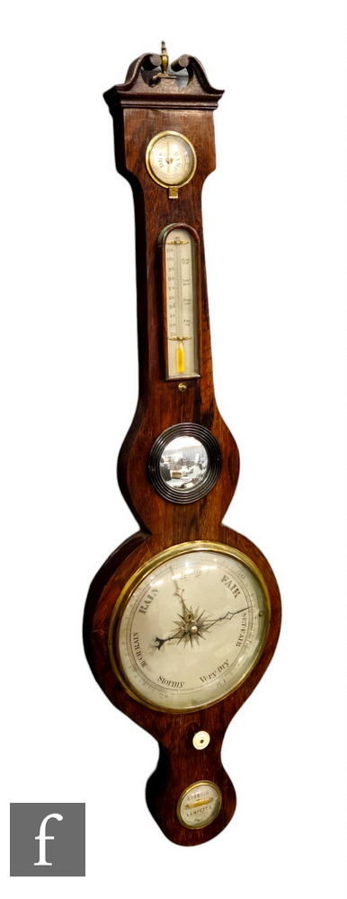 A 19th Century rosewood wheel barometer marked Giobbio Lampeter, incorporating dry/damp dial,
