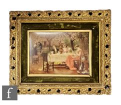 A late 19th Century Crystoleum depicting a garden afternoon tea party with ladies and a samovar to