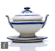 A late 18th Century Newcastle Creamware sauce tureen circa 1800, of pedestal form with twin handles,