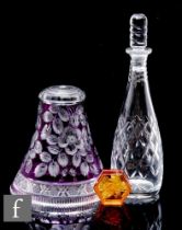 A 20th Century Webb Corbett clear crystal glass decanter, of club form, the body with diamond cut