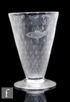 A 1920s Thomas Webb and Sons glass vase of footed conical form, with internal controlled bubble