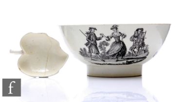 A late 18th Century Creamware footed bowl circa 1790, transfer printed with a three masted ship to