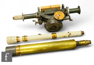 A large military World War One brass telescope, length 87cm, a similar late white painted