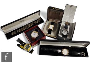 Six assorted modern wrist watches to include a Movado Vizio, Citizen, Accurist and other examples,