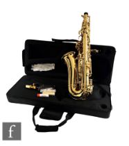 A brass Saxophone by Gear4music, in plush lined zip case.