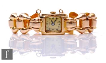 A mid 20th Century 18ct lady's manual wind Lanco wrist watch, Arabic numerals to a gilt dial and