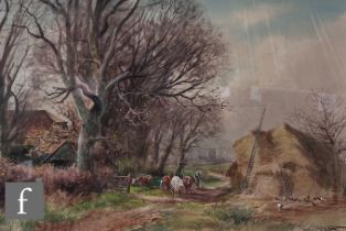 HENRY CHARLES FOX, RBA (1855-1929) - 'A Sussex Farm', gouache and wash, signed and dated 1917,