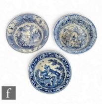Three 19th Century blue and white transfer printed bowls, to include a W. S. & Co. Queen's Ware