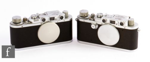 A collection of Leica camera bodies, to include a Leica III camera body, circa 1937/38, serial