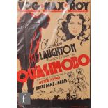 A Quasimodo 1939 Belgian one sheet film poster, starring Charles Laughton and Maureen O'Hara, 20