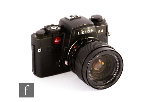 A Leica R4 Schwz camera, serial number 1609817, with Vario-Elmar-R 35-70mm f/3.5.