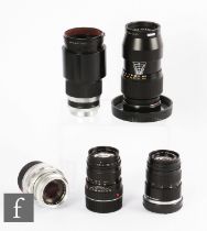 A collection of Leica lenses, to include Tele-Elmar 135mm f/4, circa 1970, Telyt 200mm f/4.5,
